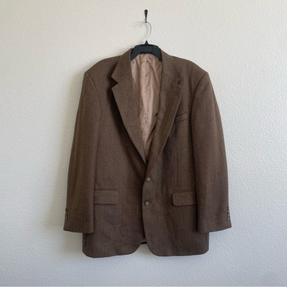 Oscar De La Renta Menswear Sport Coat Blazer Jacket Mens 44 L Brown Wool Chevron